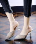 2022 חדש חלול נושם רשת אישה דקה נעלי עקב גבוהות נעלי בית קיץ וינטג מרובע אצבע פרדות femme נעלי משאבות סנדלים