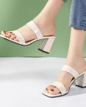 New Summer Slippers High Heels Slides Female Peep Toe Square Heel Brand Sandals Women Big Size 42 Flip Flops Red Flip Fl