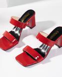 Novo verão chinelos de salto alto slides feminino peep toe salto quadrado marca sandálias femininas tamanho grande 42 flip flops