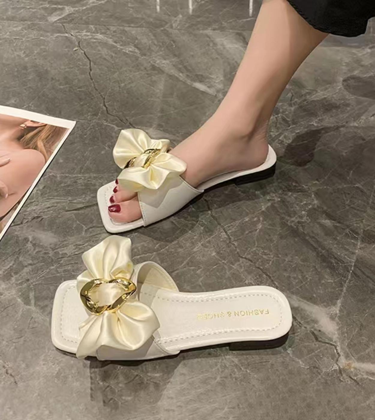 Women Sandals 2022 Summer Shoes For Women Slippers Casual Bow Shoes Women Fashion Mullers Rome Flat Flip Flops Slides No