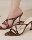 Pantofole marroni Scarpe da donna Scarpe con fascia sottile Sandali con pantofola da donna Punta aperta Tacchi alti Abito da don