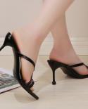 Chinelos marrons sapatos femininos sapatos de banda fina mulher chinelo sandálias dedo do pé aberto salto alto senhoras vestido 