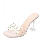 9cm Rivet Transparent Womens Slippers Comfortable Ladies Peep Toe Party Sandals High Heel Shoes Fall Protection Non Sli