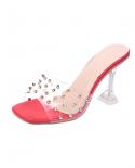 9cm Rivet Transparent Womens Slippers Comfortable Ladies Peep Toe Party Sandals High Heel Shoes Fall Protection Non Sli