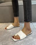 Woman Slippers Clip Toe Flat Solid Square Head Casual Females Sandals Sewing Pu 2022 New Comfortable Summer Size 3543 Pu
