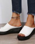 Ladies Leather Sole Slippers Women  High Heel Mules Clogs Black Peep Toe Platform Mules Emal Slip On Sandals Shoes  Wome