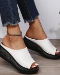 Ladies Leather Sole Slippers Women  High Heel Mules Clogs Black Peep Toe Platform Mules Emal Slip On Sandals Shoes  Wome