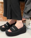 Autumn Winter Womens Slippers Letter Suede Faux Fur Womens Fashion Home Warmth Comfortable Breathable Daily Cotton Sli
