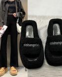 Autumn Winter Womens Slippers Letter Suede Faux Fur Womens Fashion Home Warmth Comfortable Breathable Daily Cotton Sli