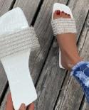 Ladies Slippers 2022 New Summer Fashion Roman Beaded Flat Slippers Outside Wear Seaside Beach Casual Flip Flops Plus Siz