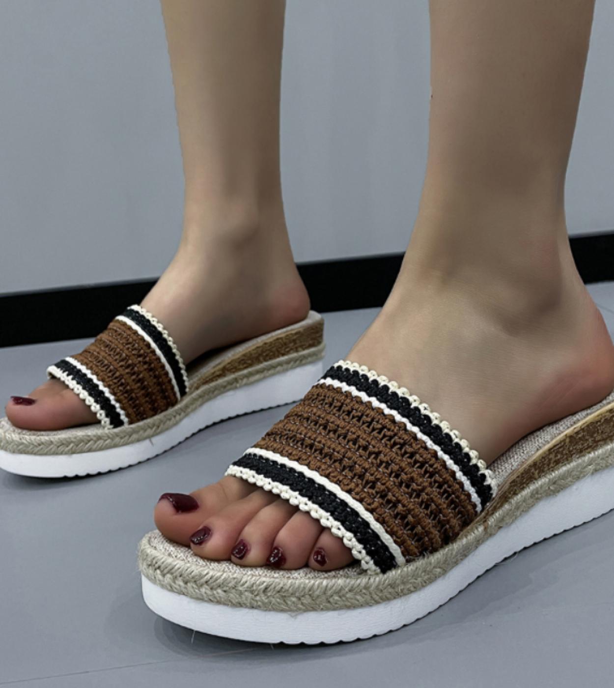 2023 New Shoes For Women Summer Roman Womens Slippers Wedge Woven Casual Comfortable Beach Comfortable Slippers Female