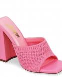 Heels Summer Highheeled Slippers Women Mesh Fabric Thick Heel Slippers  Square Toe Thick Heel Opentoe Sandals  Womens S
