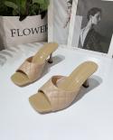 2022 Design Women Slippers Elegant Square Sandaly Toe Thin High Heels Summer Outdoor Beach Shoes Gladiator 65cm Ladies 