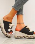 Ladies Slippers Summer 2022 Platform Wedge Mid Heels Lace Up Open Toe Fashion Slippers Beach Outdoor Ladies Shoes Zapato