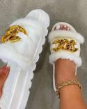 Summer Plush Slippers Fashion Open Toe Solid Color Womens Sandals Metal Chain Outdoor Casual Womens Shoes Plus Size  W