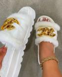 Summer Plush Slippers Fashion Open Toe Solid Color Womens Sandals Metal Chain Outdoor Casual Womens Shoes Plus Size  W