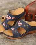 Summer Women Wedge Sandals Premium Orthopedic Open Toe Slipper Vintage Antislip Leather Casual Female Platform Embroider