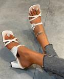 2022 Summer New Highheeled Sandal Square Toe Chunky Heels Fashion Party Ladies Plussize Shoes With Lace Green Slippers 