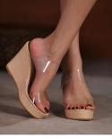 Transparent Sandals For Women Summer Footwear 2022 New Fashionable High Heel Wedges Platform Slingback Sandal Pvc  Casua
