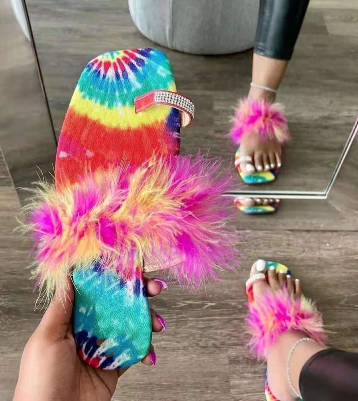 Women Sandals Summer New Furry Flip Flop Women  Flatbottomed Large Size Outer Wear Beach Slippers  Womens Slippers
