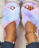 Winter Flats Slipper Women Open Toe Fur Shoes Ladies Zapatillas Mujer Light Warm Home Shoes For Woman Indoor Cottonpadde