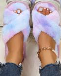 Winter Flats Slipper Women Open Toe Fur Shoes Ladies Zapatillas Mujer Light Warm Home Shoes For Woman Indoor Cottonpadde