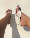 Summer Womens High Heels Fashion Square Toe Thin Heel Flipflops Simple  Solid Color Highheeled Sandals Chinelos Feminin