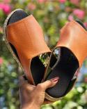 Summer Beach Slides Hmep Sewing Slippers Women Leather Flat Peep Toe Retro Casual Outdoor Beach Sandals Ladies Shoes Fem
