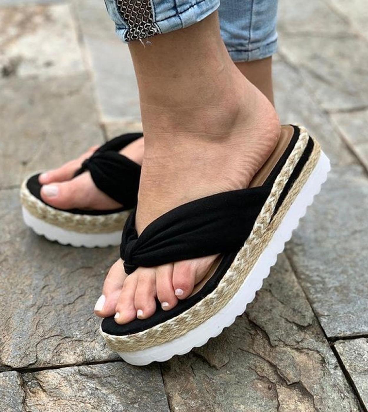 Womens Wedge Platform Sandals Summer Shoes Ladies Thick Bottom Hemp Rope Flip Flops Female Casual Roman Shoe Plus Size 