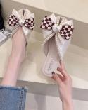 Closed Toe Half Slippers For Women Summer Wear 2022 New Bow Pearl Flat Soft Bottom Peeptoe Slippers Women  Womens Slipp