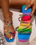 2022 Summer Explosion Models Rhinestone Rainbow Women Sandals Beautiful Female Slippers Outdoor Beach Shoes Fashion Flat