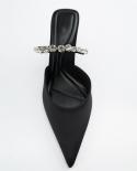 2022 Black Rhinestones Heeled Mules Pump Women Elegant Sparkly Sandals Summer Slippers Woman  High Heels Slingbacks  Pum