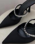 2022 Black Rhinestones Heeled Mules Pump Women Elegant Sparkly Sandals Summer Slippers Woman  High Heels Slingbacks  Pum