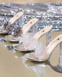 Rimocy Womens Crystal Bowknot Clear Heel Sandals  Transparent High Heels Slippers Woman Summer Open Toe Pvc Slides Fema
