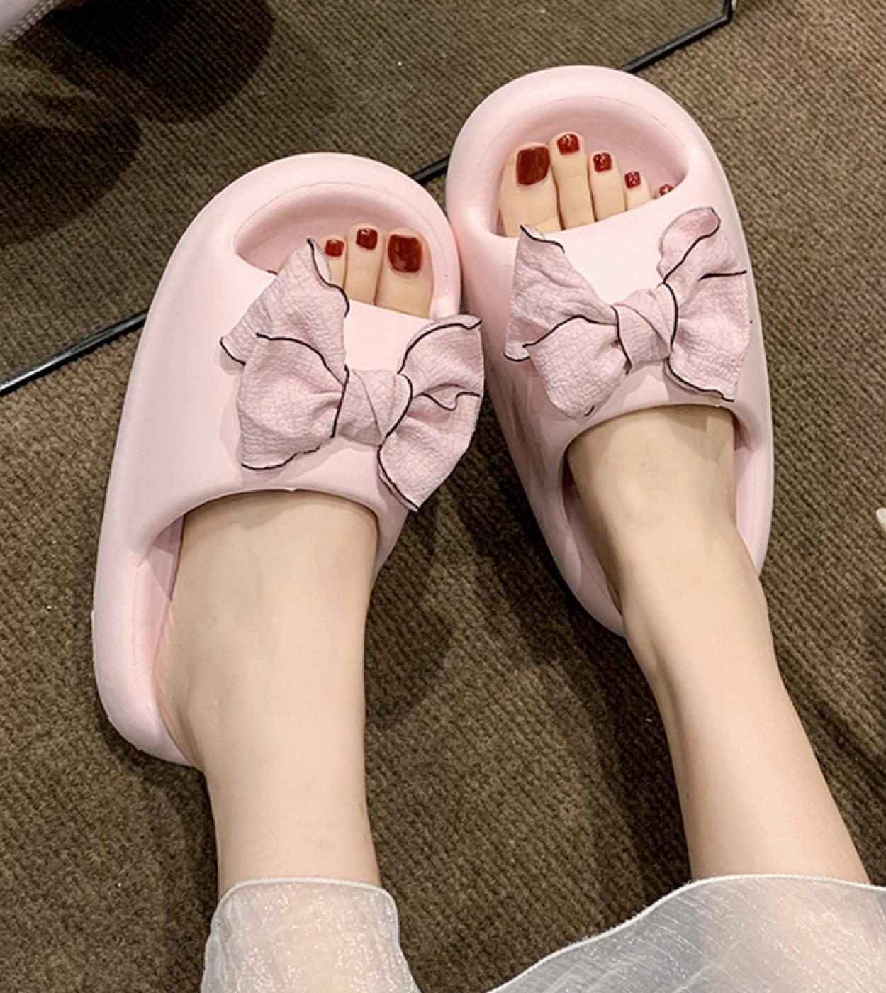 Fashion Pink Bowknot Cloud Slippers Women Indoor Outdoor Thick Platform Sandals Woman 2023 Summer Beach Non Slip Eva Fli