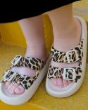 Leopard Soft Sole Pillow Slides For Women Summer 2023 Double Buckle Thick Platform Slippers Woman Flat Heels Non Slip Fl