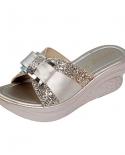 Gold Silver Glitter Wedge Slippers For Women 2023 Summer Bowknot Platform Sandals Woman Thick Bottom Non Slip Beach Flip