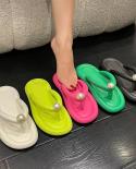 Fashion Pearl Soft Flip Flops For Women 2023 Summer Clip Toe Platform Pillow Slides Woman Light Non Slip Beach Slippers 