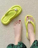 Fashion Pearl Soft Flip Flops For Women 2023 Summer Clip Toe Platform Pillow Slides Woman Light Non Slip Beach Slippers 