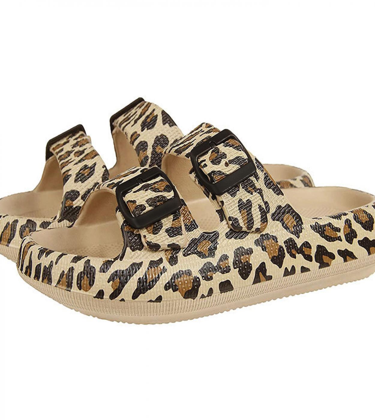 Leopard Thick Platform Cloud Slippers For Women Double Buckle Soft Sole Pillow Slides Sandals Woman Summer Non Slip Flip