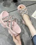Shining Crystal Chunky Sandals Women Cross Strap Platfrom Wedge Slippers Woman Summer Thick Bottom Beach Sandalias Mujer