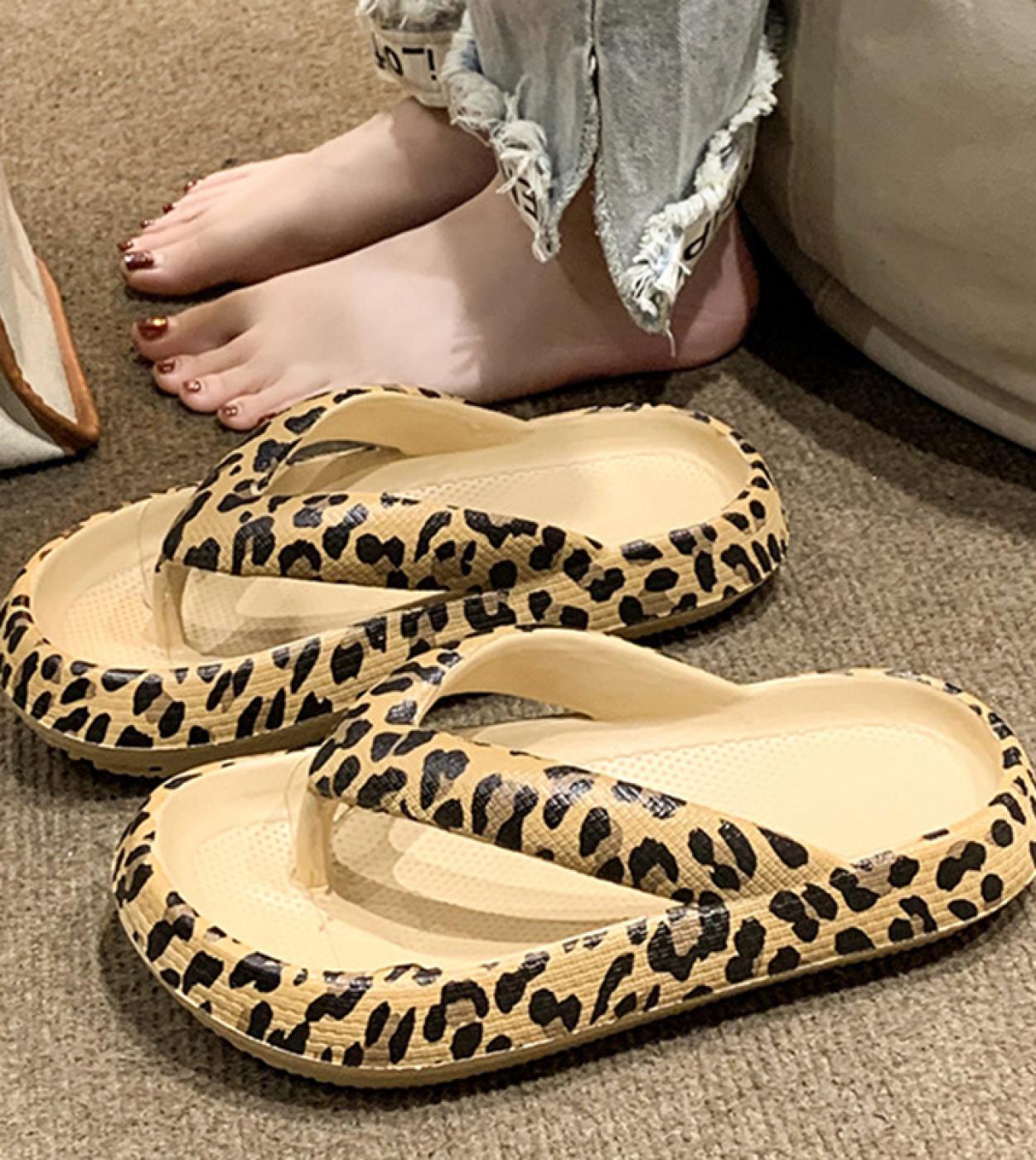 Fashion Leopard Eva Flip Flops For Women Summer 2023 New Clip Toe Platform Slippers Woman Soft Sole Non Slip Beach Slide