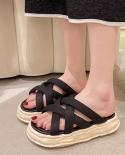 1 par de solas grossas chinelos femininos trançados em forma de cruz antiderrapante borracha cor sólida sandálias de dedo aberto