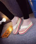 Women Strip Summer Sandals High Heel Height Flip Flops Eva Comfortable Antiskid Beach Toe Post Shoes Slippersflip Flops