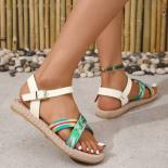 Womens Shoes Hot Sale Ankle Strap Womens Sandals Summer Open Toe Mixed Colors Beach Sandals Women Casual Flat Sandals 