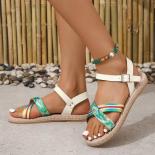 Womens Shoes Hot Sale Ankle Strap Womens Sandals Summer Open Toe Mixed Colors Beach Sandals Women Casual Flat Sandals 
