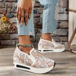 Gigifox Platform Wedges Womens Sneakers Floral Embroidery Mesh Sneakers For Women Slip On Casual Comfy Heeled Shoes Wom