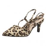 2023 New Ladies Pumps Shallow Leopard Thin High Heel Ankle Strap Pointed Toe Women Sandals Rhinestones  Summer Female Sh