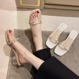 Summer Women Pumps Sandals 9cm Jelly Slippers  Open Square Toe High Heels Women Transparent Slippers Shoe Heel Clear San