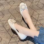 2022 Summer Square Toe Rhinestone Buckle Flat Shoes Comfortable Casual Ballet Women Shoes Shallow Elegant Shoes Women